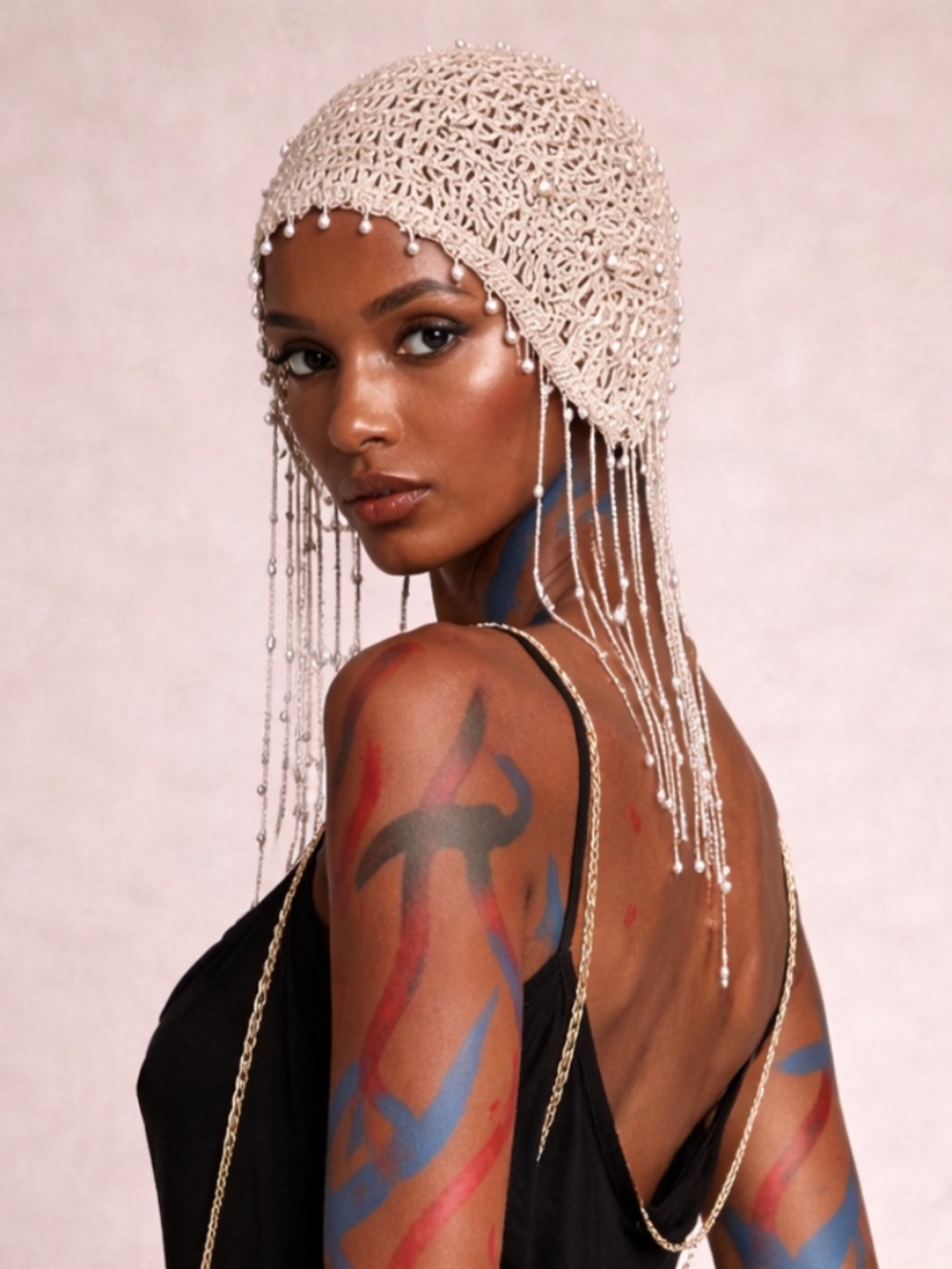 Beaded Skull Cloche Hat OS